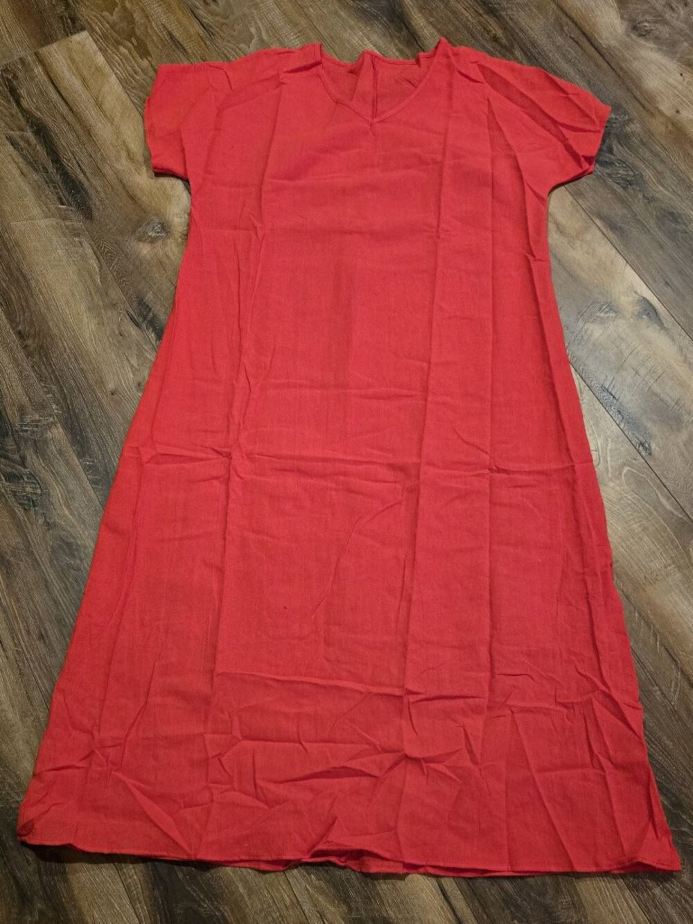 Boho Chic Set of 3 Minimalist Cotton Blend Maxi Kaftan Dresses Red, Blue Lt Blue
